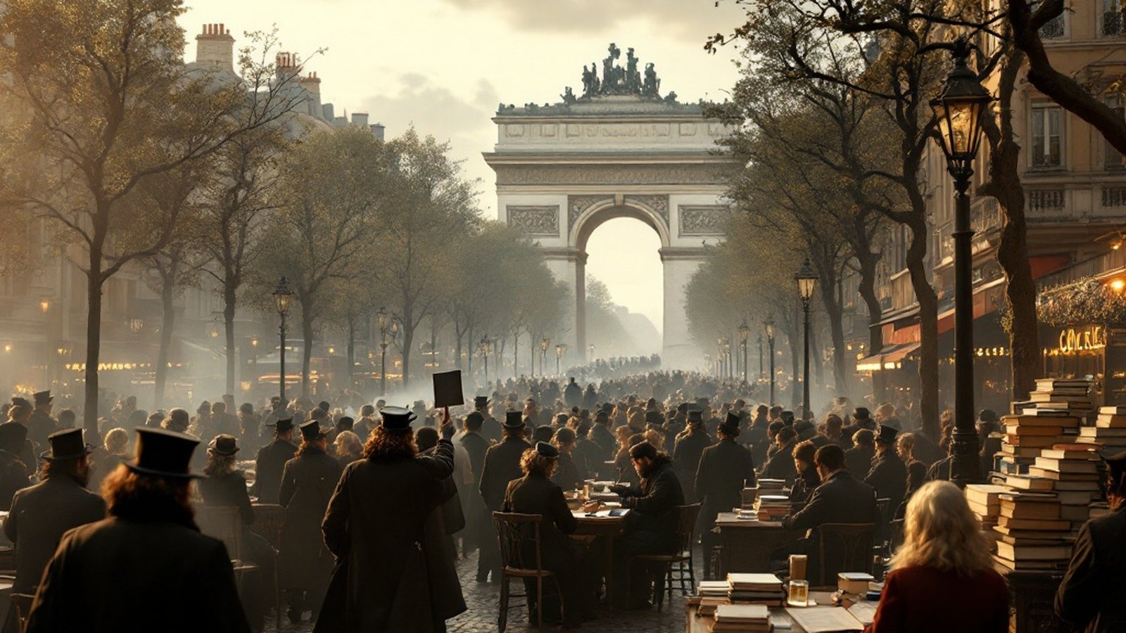 Victor Hugo's cortège, Arc de Triomphe or Paris streets, 1885 archival image